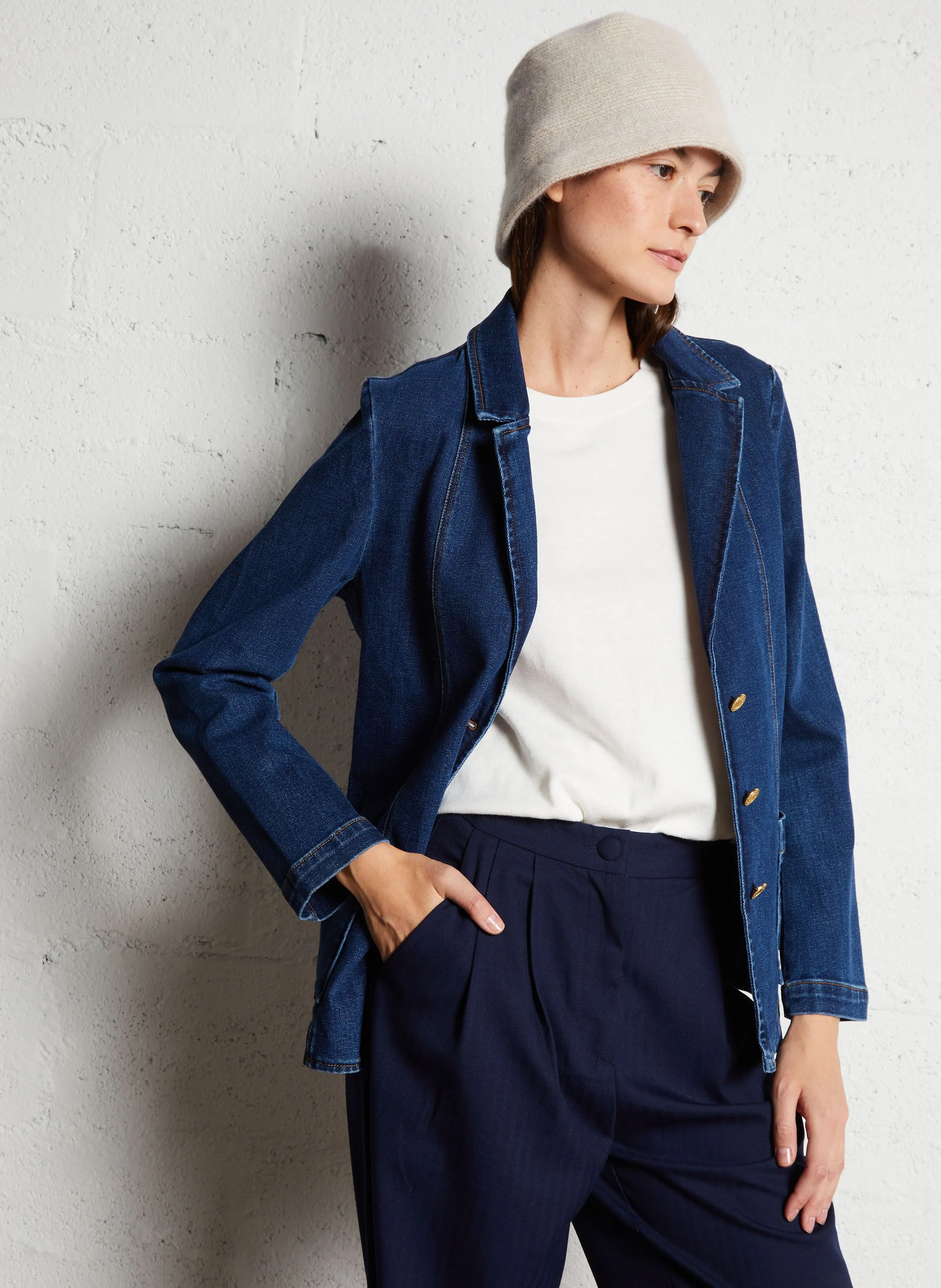  I CODE   Giacca dritta collo classico stampata in misto cotone | Blu