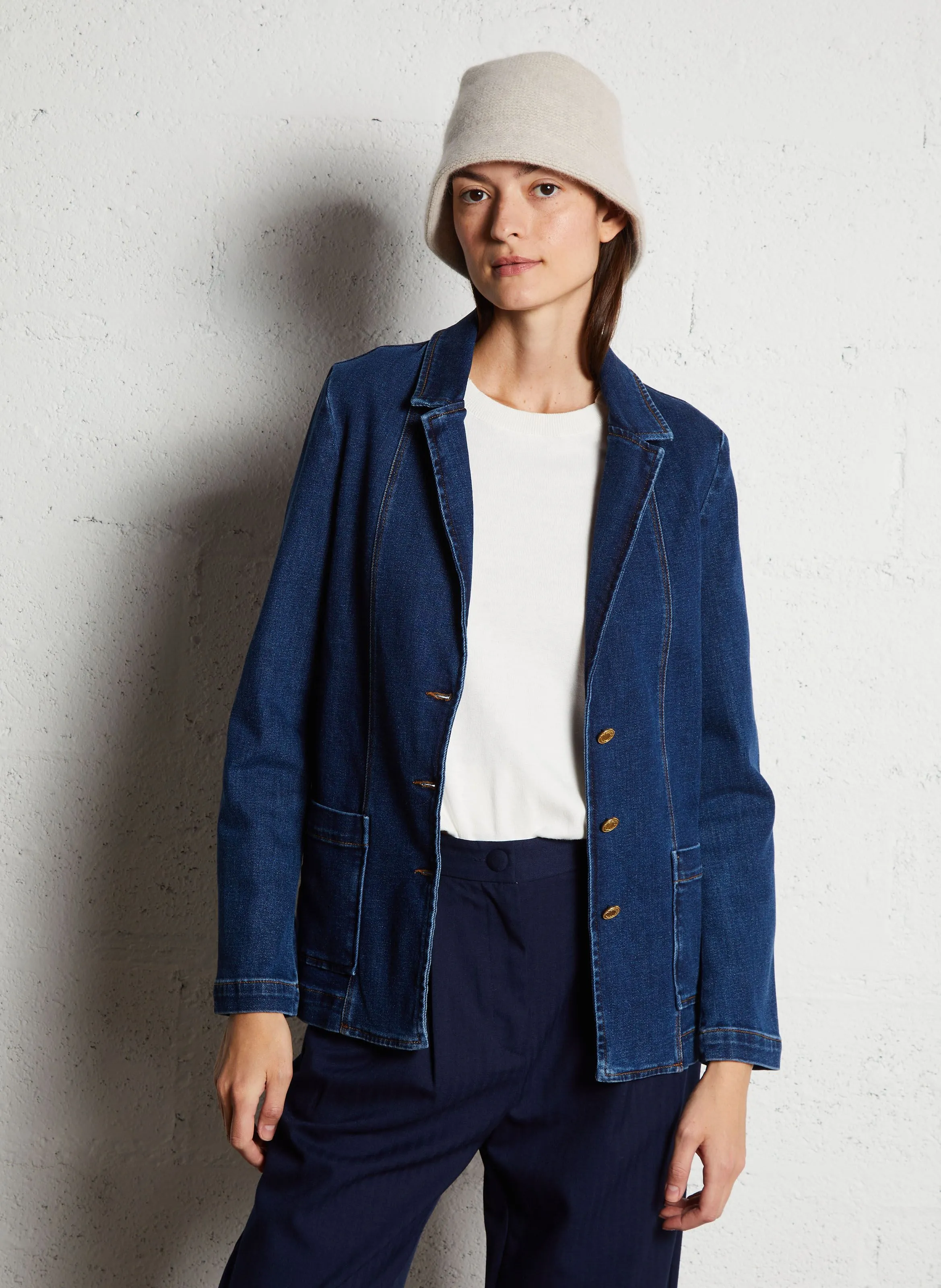  I CODE   Giacca dritta collo classico stampata in misto cotone | Blu
